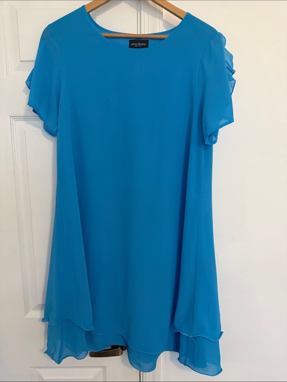 James Lakeland New York Turquoise Chiffon Flutter Sleeve dress